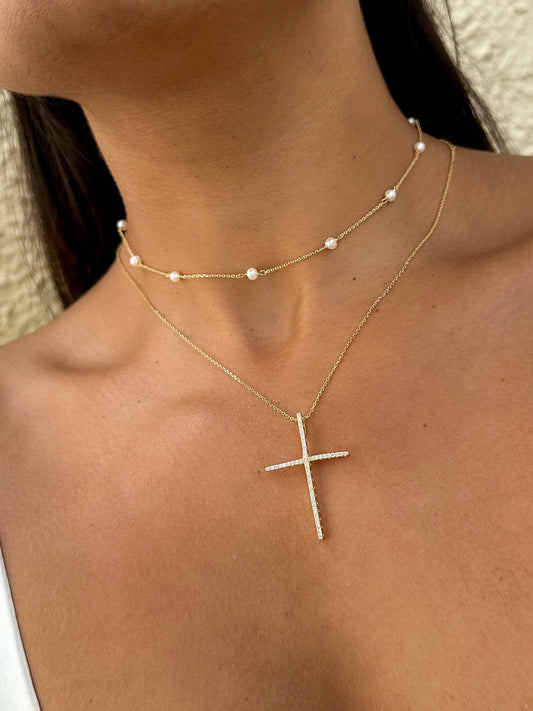 Freshwater Pearl Necklace & Cross Necklace